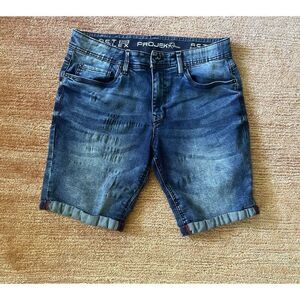 Projek Raw Altiflex Denim Shorts Mens 34 Blue Cuffed Stretch Mid Wash